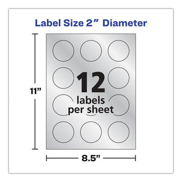 Avery® Round Labels, Inkjet Printers, 2" Dia., Silver, 12-sheet, 8 Sheets-pack freeshipping - TVN Wholesale